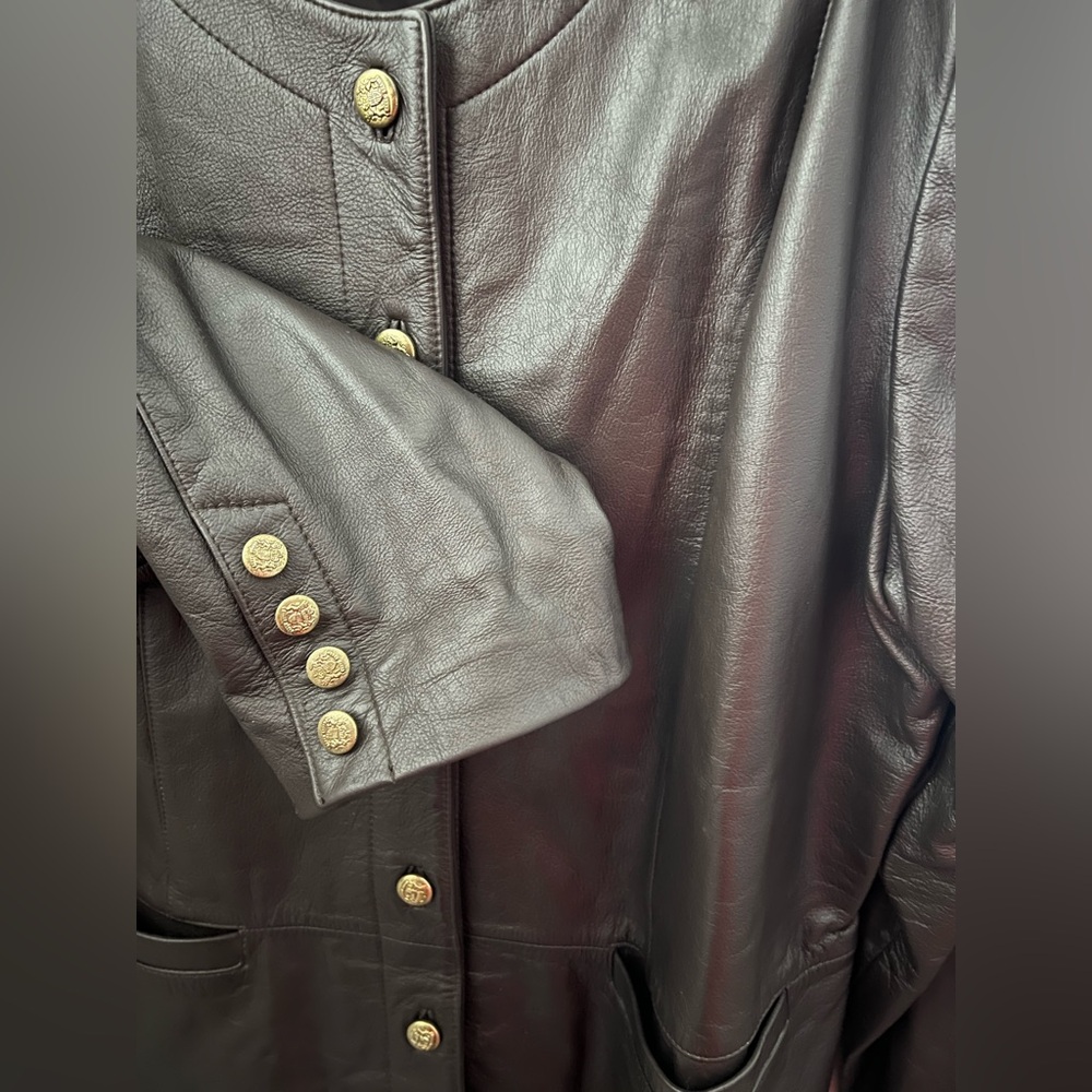 Mods Spiegel Dark Brown Leather Jacket With Gold Buttons Women’s Size 24 - Picture 9 of 12